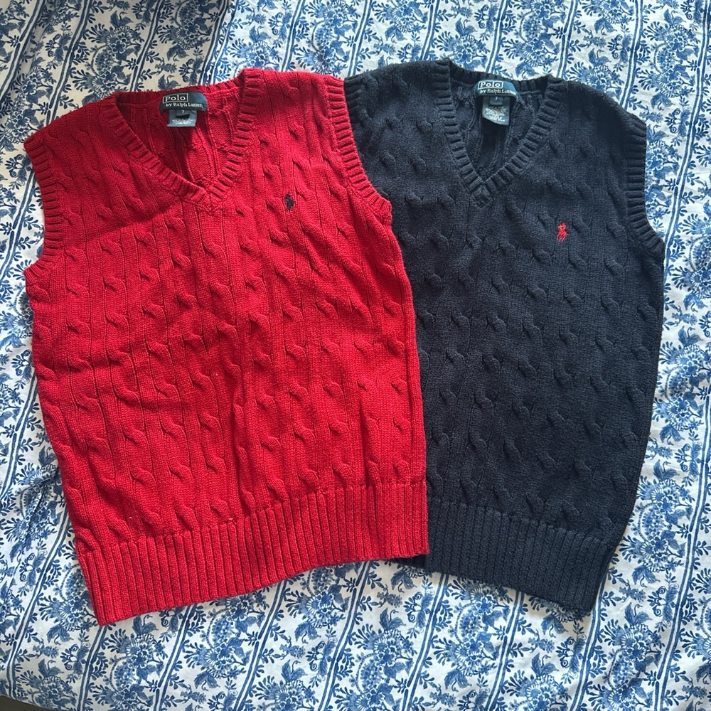 Polo by Ralph Lauren Men's V-Neck Sweater Vest in Red and Black